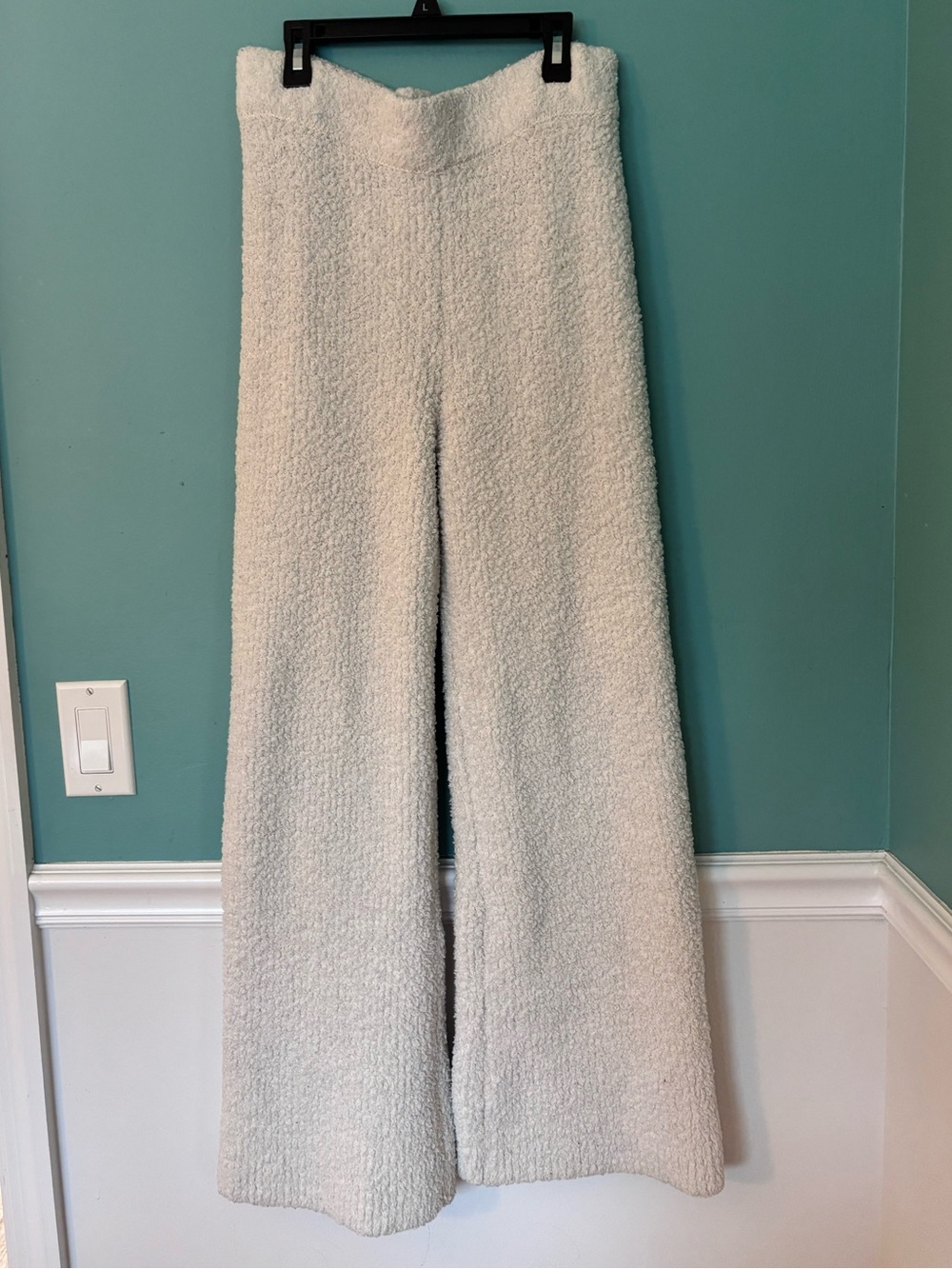 Cozy Girl Aesthetic Plush Boucle Wide Leg Lounge Pants Cream M